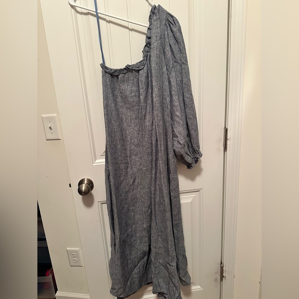 Lake Chambray Linen One-Shoulder Maxi Dress